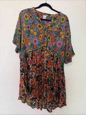Anthropologie Multi-Color Floral Tunic with Green Base